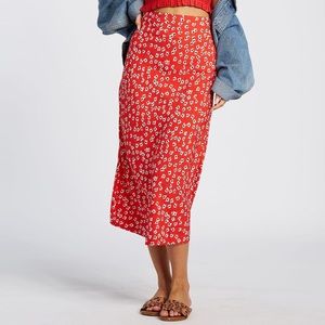 Billabong Red Midi Skirt Ruched Back Small